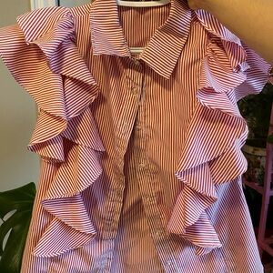 Striped Ruffle Sleeve Blouse